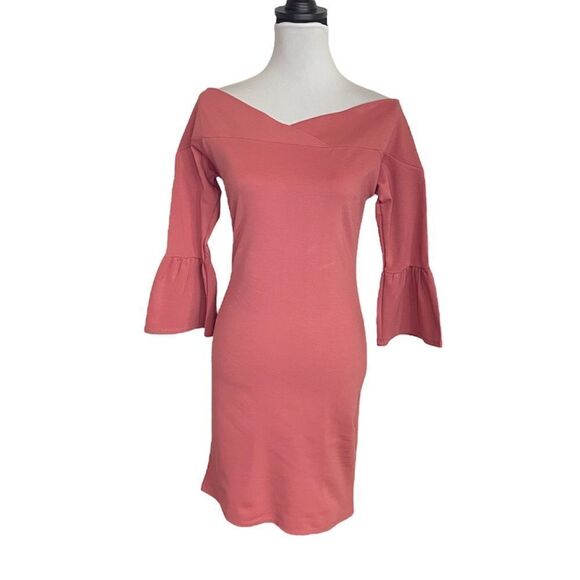In Style Dusty Rose Off The Shoulder Body Con Dress size Large - Picture 1 of 13